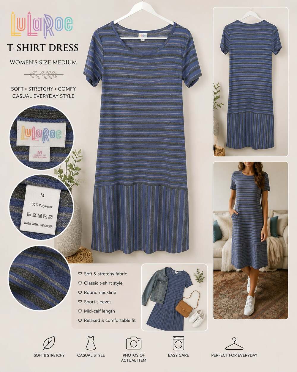 LuLaRoe Women's Striped T-Shirt Dress Size Medium